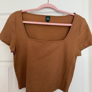 WILD FABLE brown square neck crop neck tee Size L